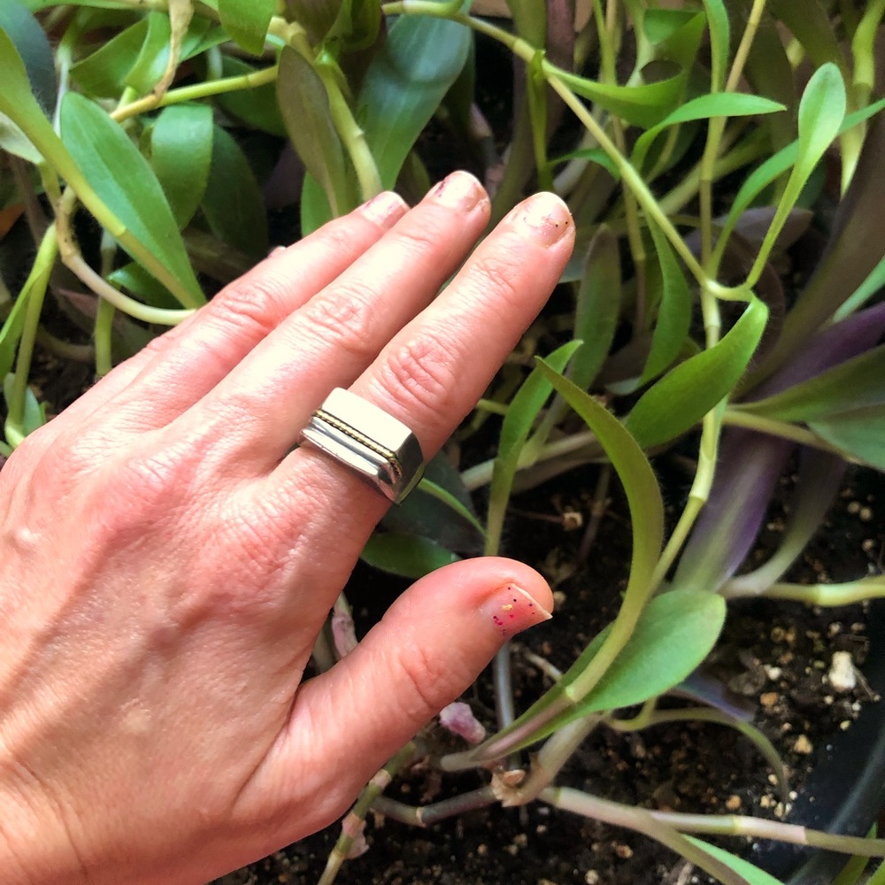 Sterling silver & brass boxy ring, made in Mexico